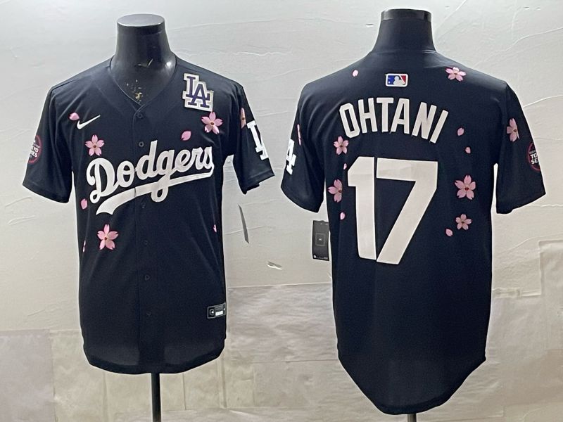 Men 2025 Nike Los Angeles Dodgers #17 Ohtani Black Game MLB Jersey 02
